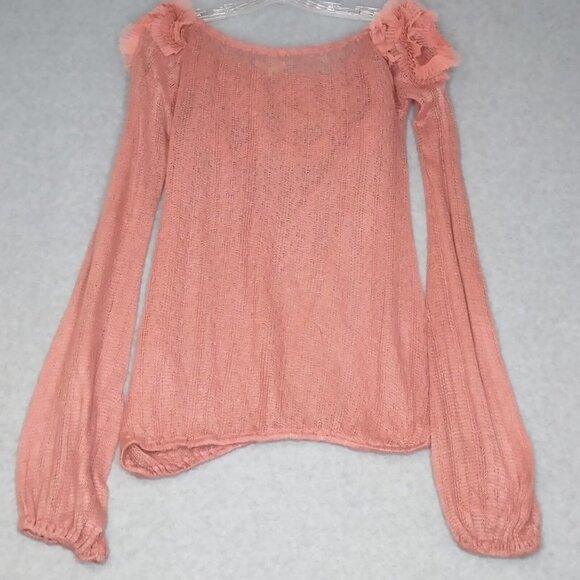 By Stella XL Loose Knit Off Shoulder 3D Floral Wool Blend Flawed Sweater Balloon - Picture 11 of 12